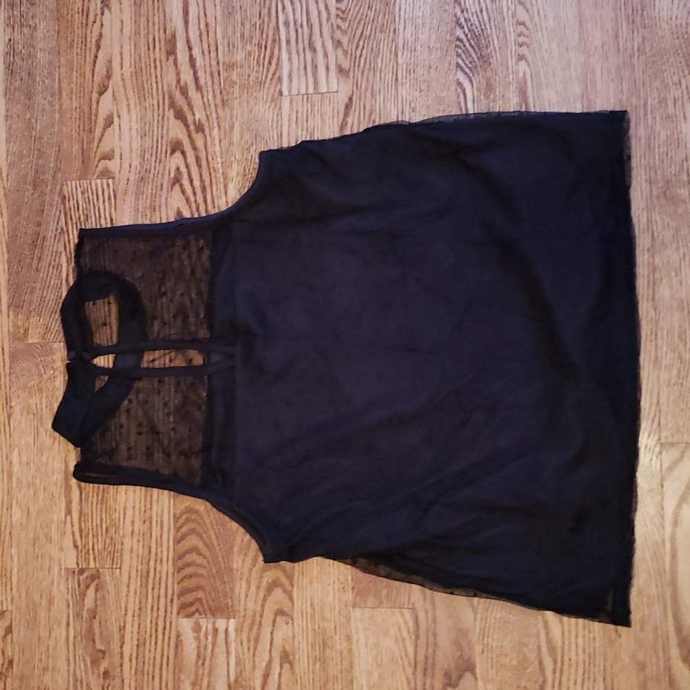 (S) Rock & Shine by Reitmans Black Sheer Overlay High Neck Top Goth Evening Fun - Picture 7 of 7